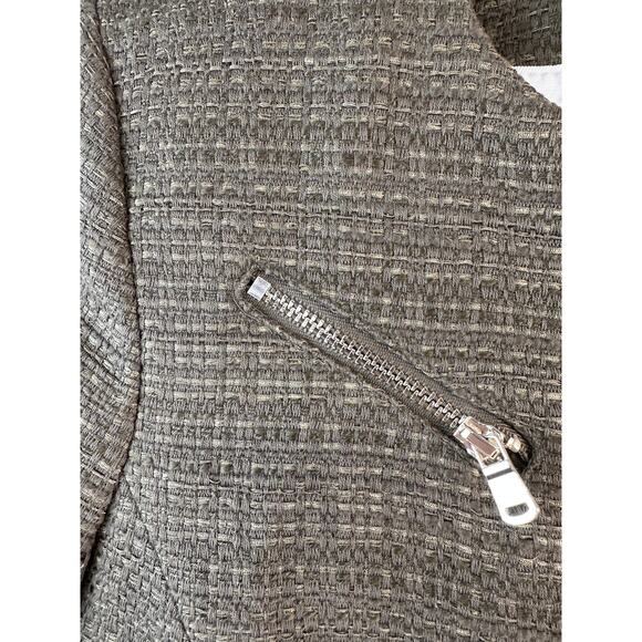 H&M Moto Jacket Womens 2 Olive Green Tweed Asymmetrical Zip Cropped Blazer - Picture 3 of 7